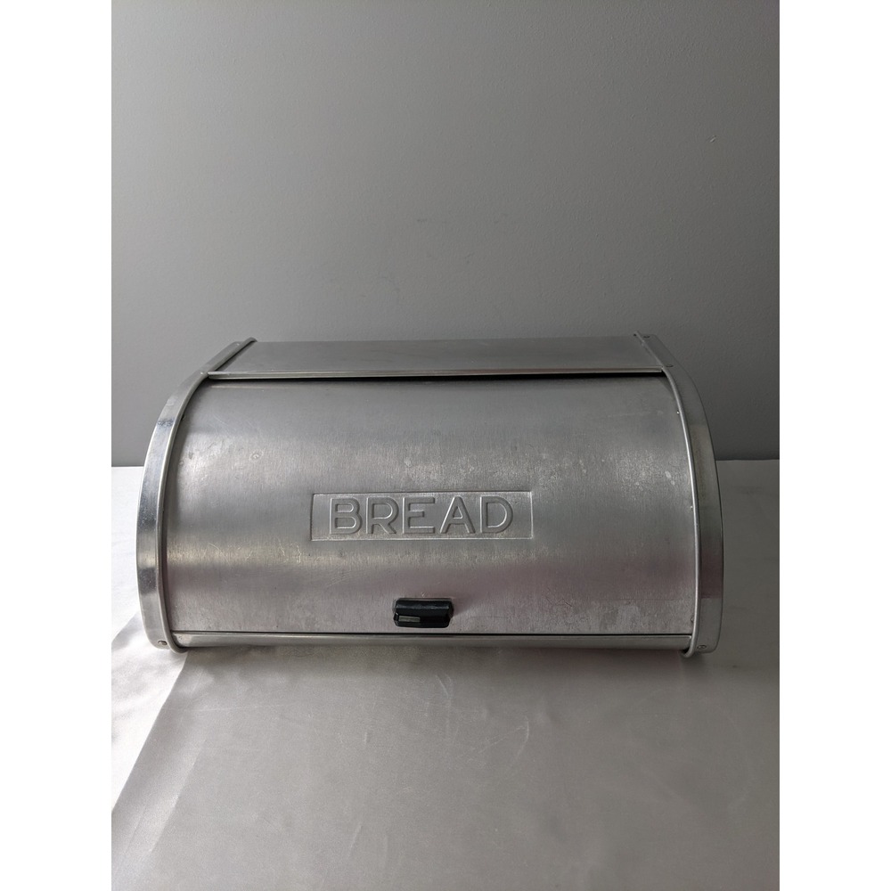 Vintage Kromex Aluminum Bread Box Silver Mid Century Modern Roll Top Kitchen Sto